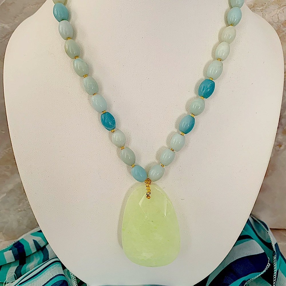 Larimar and Serpentine Stone Beaded Necklace
